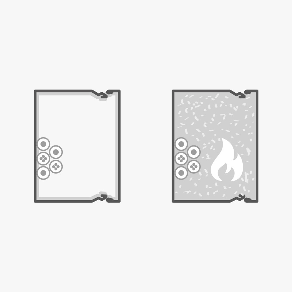 Illustration von der aufschäumenden Innenbeschichtung des Brandschutzkanals.