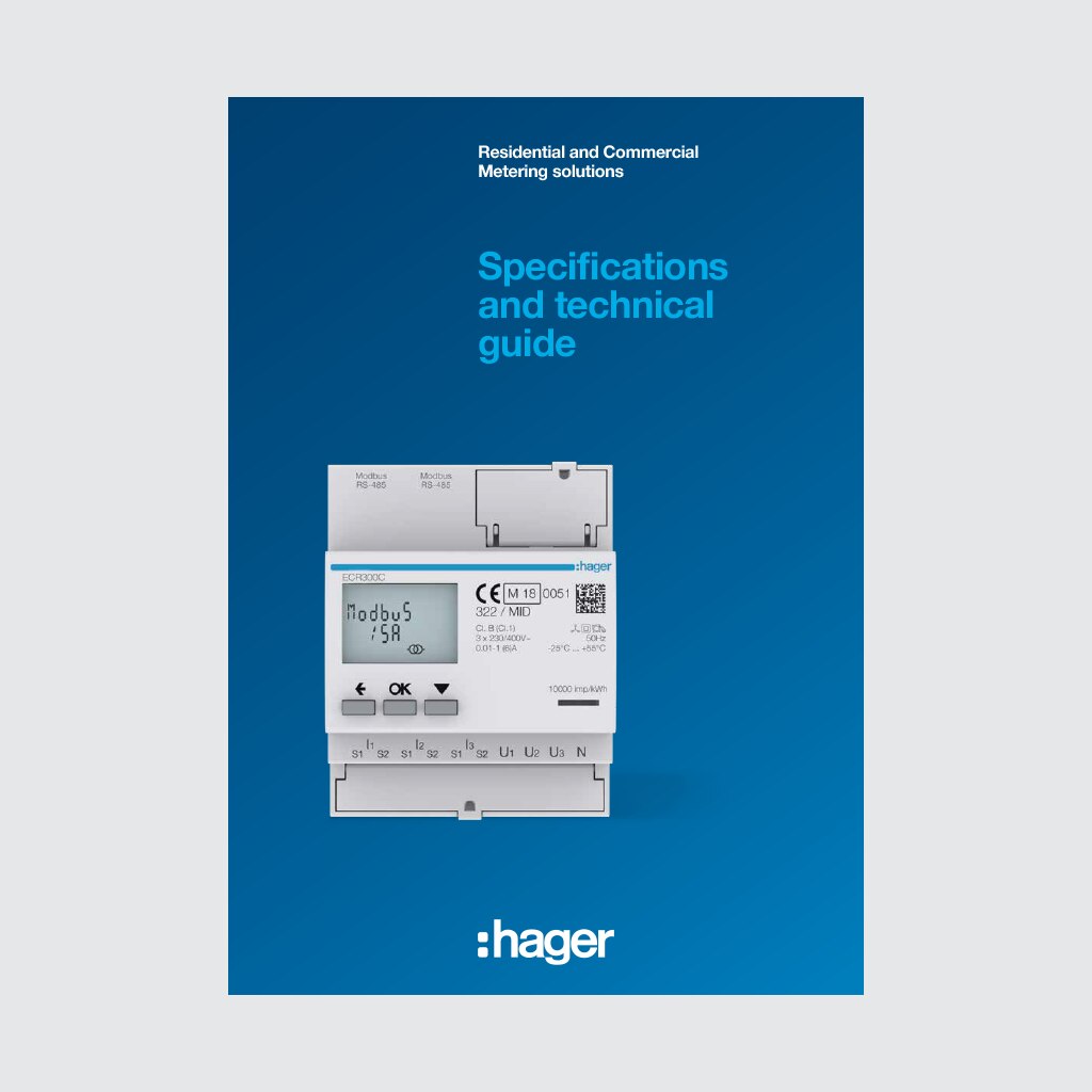 Hager commercial metering solutions advertisement featuring a digital energy meter