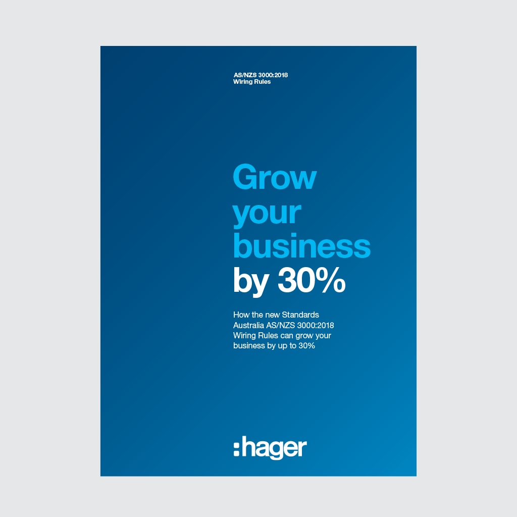 Hager promotional material for AS/NZS 3000:2018 wiring rules with growth message