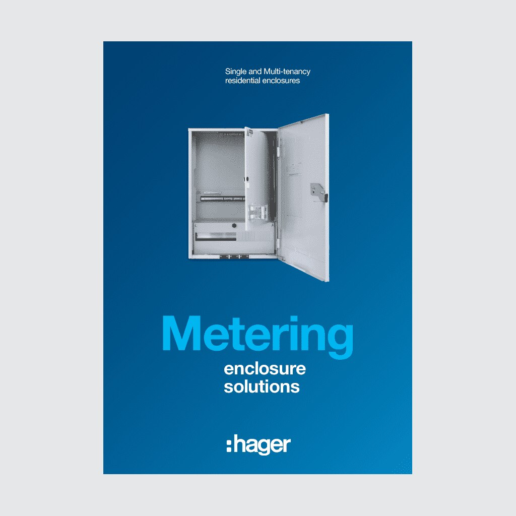 Hager residential metering enclosure for electrical installations, open door revealing interior structure