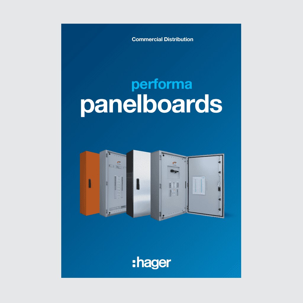 Hager Performa panelboards for commercial distribution advertising image