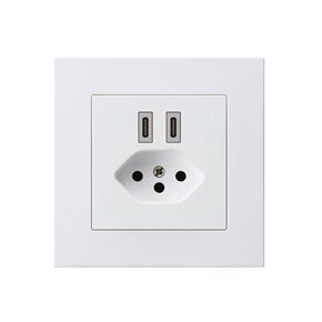 Weisse kallysto.pro Steckdose mit zwei USB-C-Anschlüssen und einer T13 Steckdose