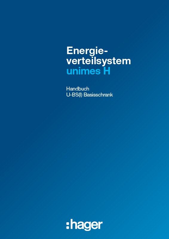 Deckblatt des Handbuchs für das Hager Unimes H Energieverteilungssystem mit blauem Hintergrund
