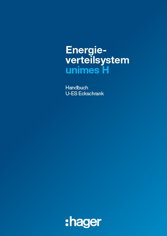 Deckblatt des Handbuchs für Hager Unimes H Energieverteilungssystem mit Logo auf blauem Hintergrund