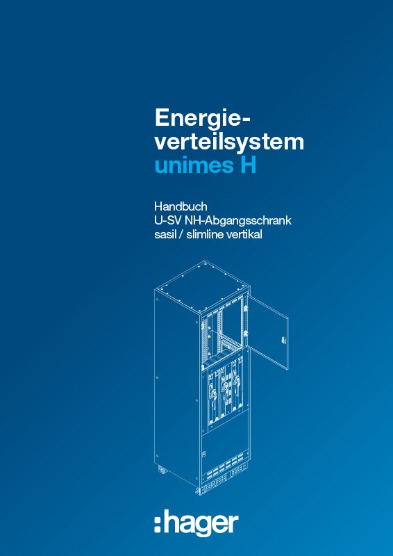 Hager Unimes H Energieverteilungssystem, U-SV NH-Abgangsschrank, vertikaler Slimline-Umriss auf blauem Hintergrund