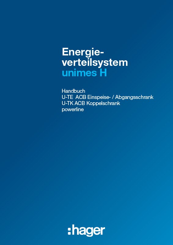 Werbematerial für das Hager Energieverteilungssystem 'unimes H' mit Firmenlogo
