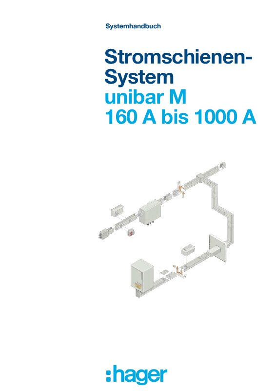 Deckblatt des Hager unibar M Stromschienensystem-Handbuchs für 160A bis 1000A Konfigurationen