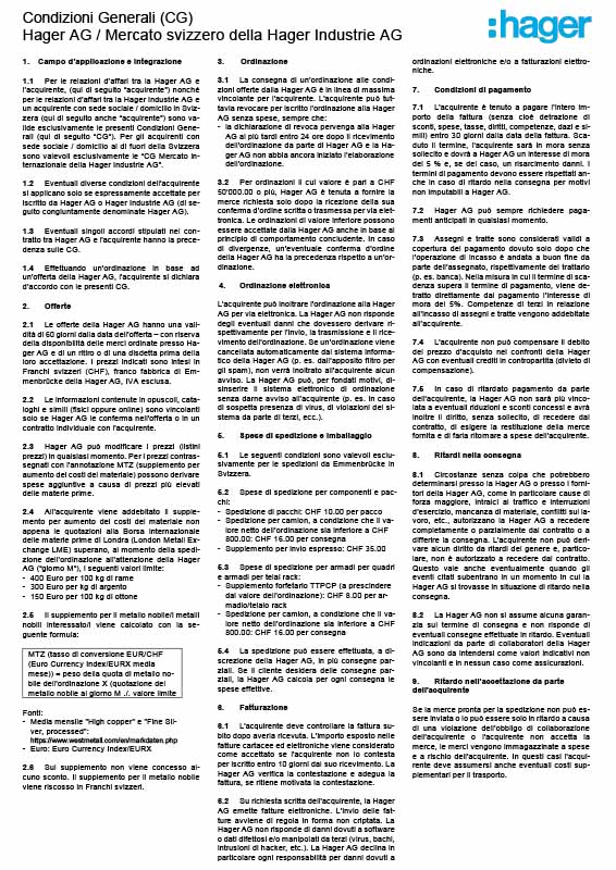 Bild des Dokuments mit Allgemeinen Geschäftsbedingungen und Hager-Gruppenlogo