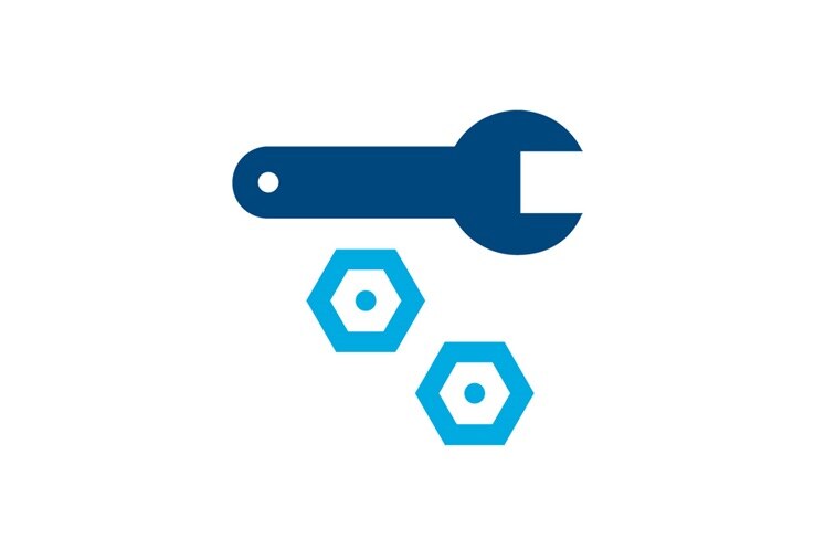 Icon eines Schraubenschlüssels neben Schrauben.