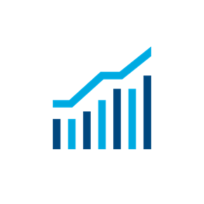 Icon eines abfallenden Graphen über einem Balkendiagramm.