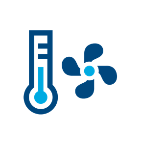 Icon eines Thermostats neben einem Ventilator, als Sinnbild eines HIVAC Systems.