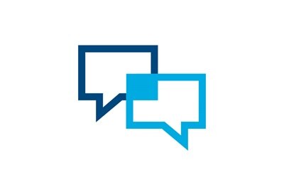 Icon mit 2 Sprechblasen, Sinnbild für Kommunikation.