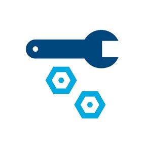 Icon eines Schraubenschlüssels neben Schrauben.