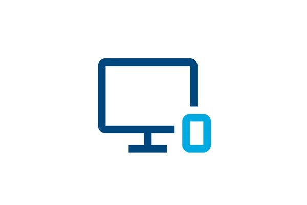 Icon eines Bildschirms neben einem Smartphone, Sinnbild für Digitalisierung.