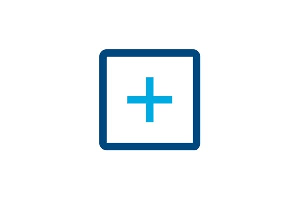 Icon von einem Quadrat mit Plus-Symbol in der Mitte, Sinnbild für Funktionen.