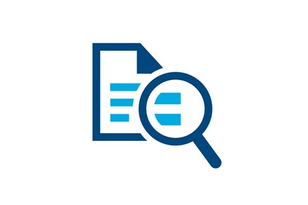 Icon eines Dokuments mit Lupe, Sinnbild für die Dokumentenprüfung.