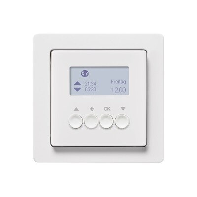 Frontansicht der Schaltuhr für Jalousiesteuerung in der Berker Schalterserie Q.x