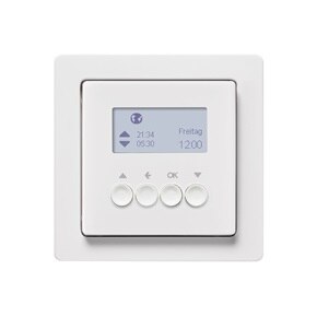 Frontansicht der Schaltuhr für Jalousiesteuerung in der Berker Schalterserie Q.x