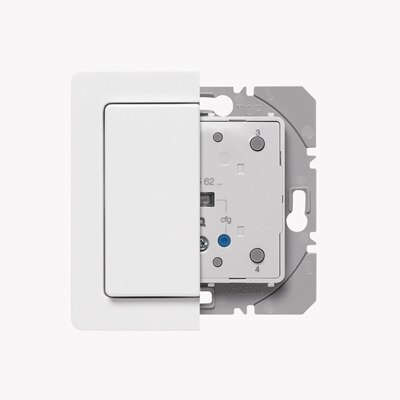 Front- und Schnittansicht eines KNX Funktasters von Hager