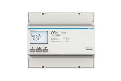 Frontansicht Energiezähler ECR310D 3phasig mit Modbus von Hager