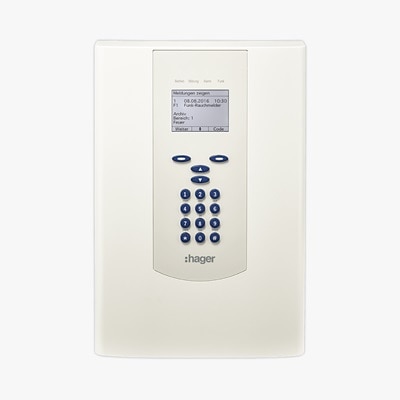 Frontansicht der Brandwarnanlage BEKA für Sonderbauten, welche den Hager Brandschutz repräsentiert.