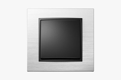 Frontalansicht Berker B.7 Lichtschalter mit schwarzer Wippe und Rahmen aus eloxiertem Aluminium