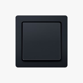 Frontalansicht Berker Q.1 Lichtschalter mit 1-fach Wippe und Rahmen mit abgerundeten Ecken in Schwarz