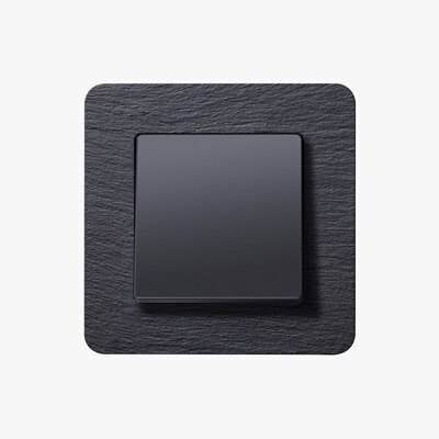 Frontalansicht Berker Q.7 Lichtschalter mit 1-fach Wippe und Rahmen mit Steinoptik/Schiefersteinoptik in Schwarz 