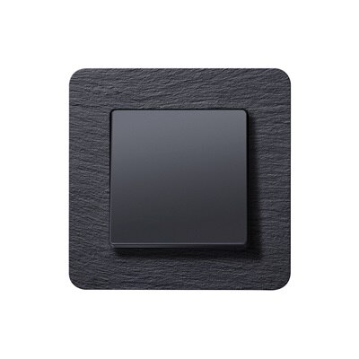 Frontalansicht Berker Q.7 Lichtschalter mit 1-fach Wippe und Rahmen mit Steinoptik/Schiefersteinoptik in Schwarz 