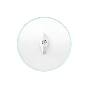 Frontalansicht Berker Serie Glas Lichtschalter mit weißem Kebel und runder Abdeckplatte aus Glas