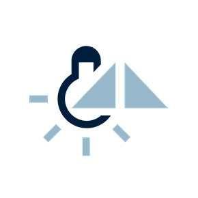 Piktogramm mit Leuchtmittel und Dreiecken zur Veranschaulichung der Erhöhung und Reduzierung der Helligkeit