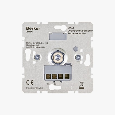 Frontalansicht Berker Dali Drehdimmer/Drehpotenziomehter-Einsatz Tuneable White mit elektrischen Anschlusskontakten