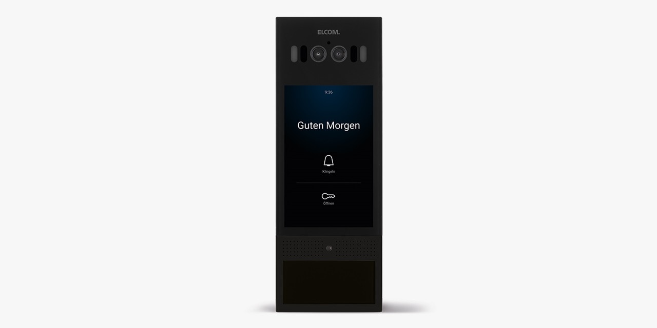 Intelligentes Haustelefon-System zeigt 'Guten Morgen' auf dem Bildschirm an