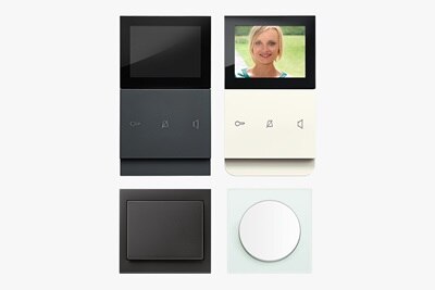 Elcom touch Innenstationen in Weiß und Schwarz mit passenden Lichtschaltern aus Berker Schalterprogramm