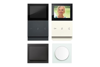 Elcom touch Innenstationen in Weiß und Schwarz mit passenden Lichtschaltern aus Berker Schalterprogramm