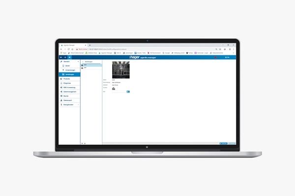 Notebook zeigt Programmoberfläche zum Punkt Energieverteilung anlegen in der agardio Manager Software für Energiemanagement Systeme