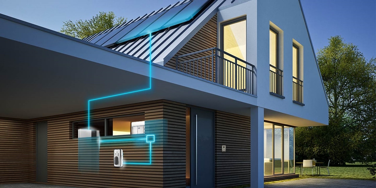 Modernes Haus mit Konzeptdarstellung für intelligente Hausautomation