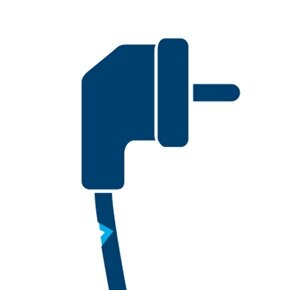 Piktogramm zur Illustration eines Kabelverschleisses, Darstellung eines Schuko-Steckers mit Schaden in Außenisolierung des Kabels