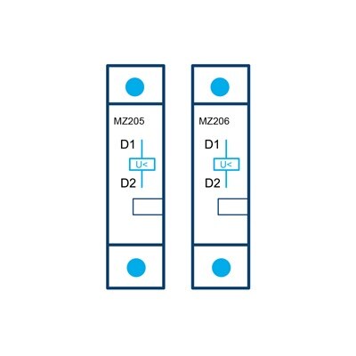 Illustration Schaltkontakte für Hager MZ205 und MZ206 Unterspannungsauslöser für MCB RCBO (FI-Schalter)