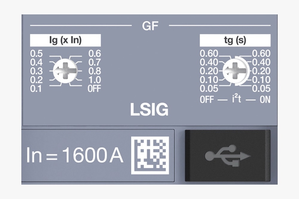 Detailansicht Ausschnitt HWW452H Auslöseeinheit für HW+ Leistungsschalter, Blick auf Potentiometer für Erdschlussschutzfunktion (GF)