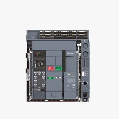 Frontalansicht Hager HW1 offener Leistungsschalter bis 1.600 A mit HWW452H Auslöseeinheit