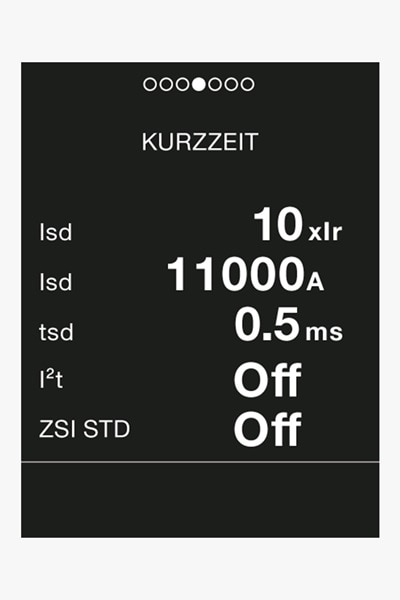 Anzeige Werte zu Kurzschlusschut kurzzeitverzögert und Verzögerungzeit auf Display Hager Auslöseeinheit sentinel LI/LIS/LSIG