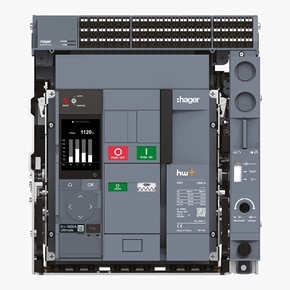 Frontalansicht Hager HW1 offener Leistungsschalter bis 1.600 A mit HWW452H Auslöseeinheit