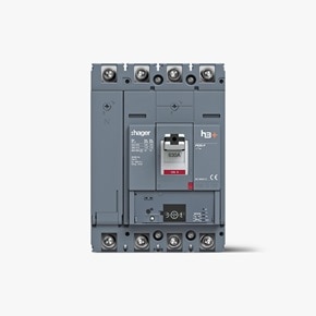 Frontalansicht Hager H3+ Leistungsschalter HPW631NR P630-P Energy, Blick auf Anschlüsse, Kippschalter und Display