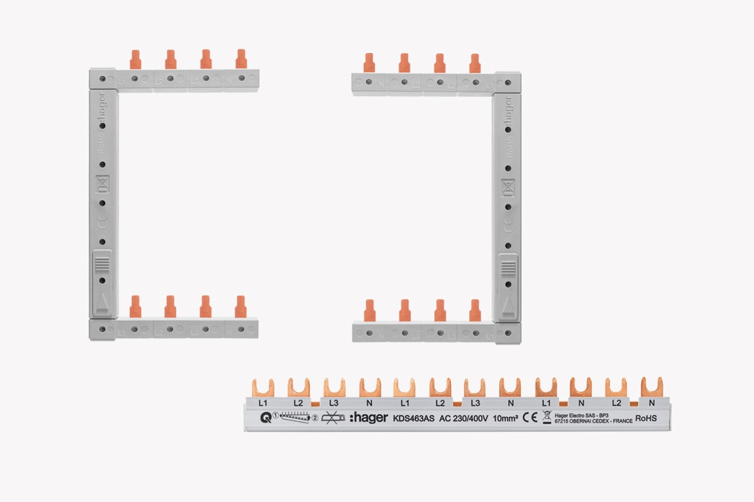 Übersicht Hager Phasenschiene KCF663s senkrecht rechts und links sowie KDS563AS waagerecht