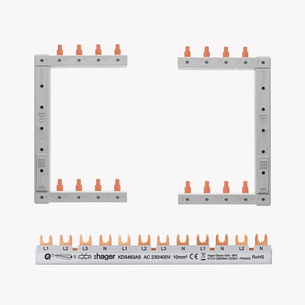 Übersicht Hager Phasenschiene KCF663s senkrecht rechts und links sowie KDS563AS waagerecht