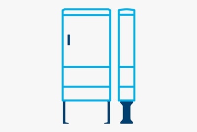 Piktogramm mit Anschlusssäule und Verteilerschrank für den Außenbereich