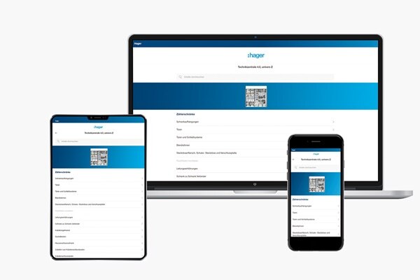 Hager Montagehilfe für Technikzentrale 4.0 univers Z Zählerschränke, Darstellung auf Notebook, Tablet und Smartphone 