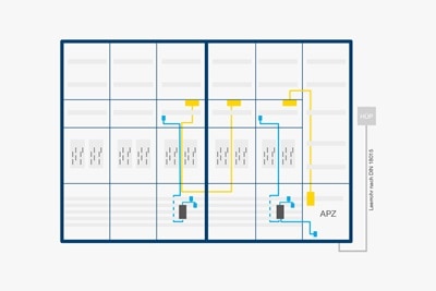 Grafik mit einem Anwendungsbeispiel der RJ45-Buchse im Mehrfamilienhaus