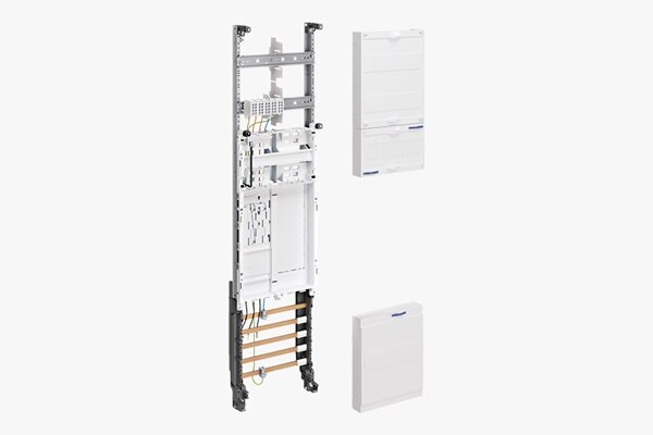 Schrägansicht Hager ZH3EZ17N Komplettfeld für Zählerschrank univers Z inklusive Abdeckungen